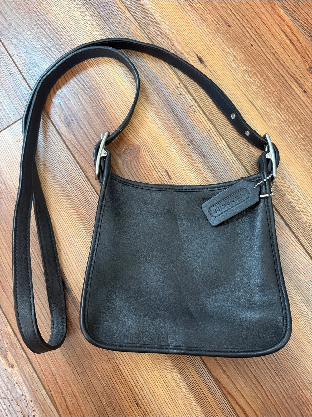 Coach Black Smooth Leather Crossbody Bag with Logo Tag